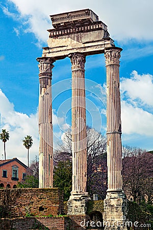 Remains of ancient colonnade. The Roman Forum. Stock Photo