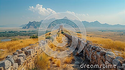 Remains of ancient protective wall, part of fortification Stock Photo