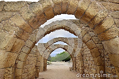 Remains of the archs in ancient city of Caesarea, Israel Stock Photo