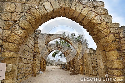 Remains of the archs in ancient city of Caesarea, Israel Stock Photo