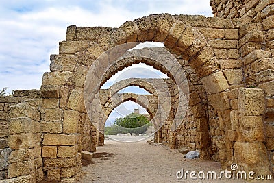 Remains of the archs in ancient city of Caesarea, Israel Stock Photo