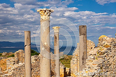 Remains of Central Church in ancient city of Anemurium, Turkey Stock Photo