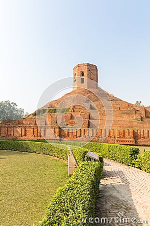 Remains of Chaukhandi Stupa Sarnath, Varanasi, Uttar Pradesh Stock Photo