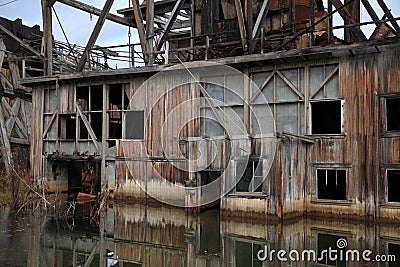 The remains of delelict mining dredge outside of Dawson City,Canada Stock Photo