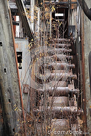 The remains of delelict mining dredge outside of Dawson City,Canada Stock Photo