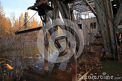 The remains of delelict mining dredge outside of Dawson City,Canada Stock Photo