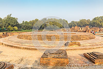 Remains of Dharmarajika Stupa in Sarnath, Varanasi Editorial Stock Photo