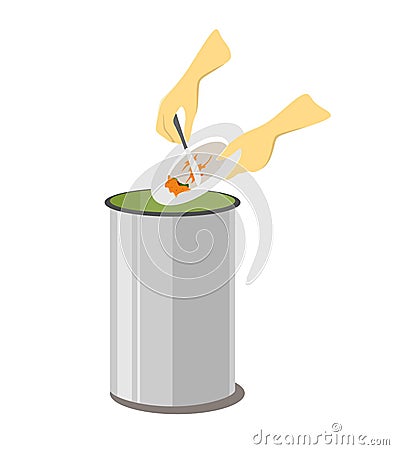 Remains of food waste are thrown into the bin, illustration isolated on white background Vector Illustration