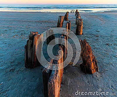 Remains of A Hurricane Damaged Pier on Folly Beach Stock Photo
