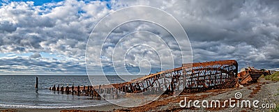 Remains of the old ship at San Gregorio in Magellanes, southern Chile Stock Photo