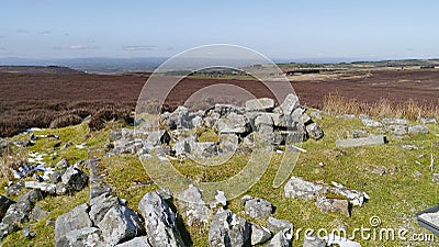 Remains of old shooting lodge on moorland Stock Photo