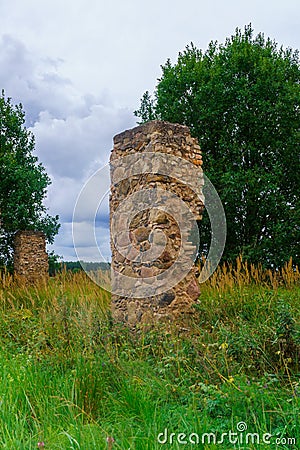 Remains of an old stone ruined village house Stock Photo