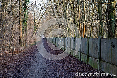 Remains of an old typical Soviet concrete wall. Background image of the wall from earlier positions of the Soviet Red Stock Photo