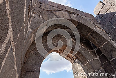 Remains of the outer walls on the ruins of the great Hospitaller fortress - Belvoir - Jordan Star - located on a hill above the Stock Photo