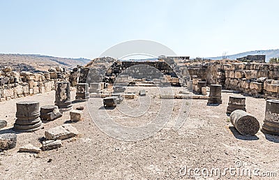 The remains of the palace hall in ruins of the Greek - Roman city of the 3rd century BC - the 8th century AD Hippus - Susita on th Stock Photo