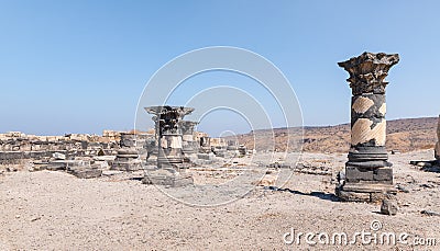 The remains of the palace hall in ruins of the Greek - Roman city of the 3rd century BC - the 8th century AD Hippus - Susita on th Stock Photo