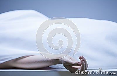 Remains of person in morgue Stock Photo