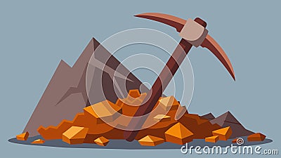 The remains of a rusted pickaxe lay discarded next to a pile of rubble its sharp tip dulled from years of use.. Vector Vector Illustration