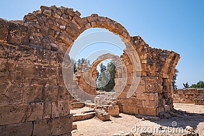 The remains of Saranta Kolones castle. Paphos Archaeological Park. Cyprus Stock Photo