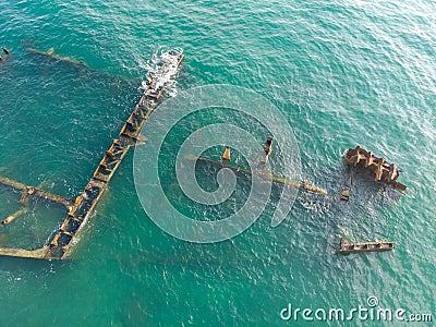 The remains of a sea ship that has been shipwrecked Stock Photo