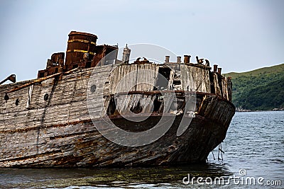 The remains of a sunken ship in the Japanese Sea Stock Photo