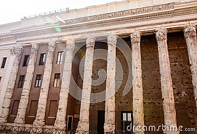 Remains of the temple of Hadrian in Rome Italy Editorial Stock Photo