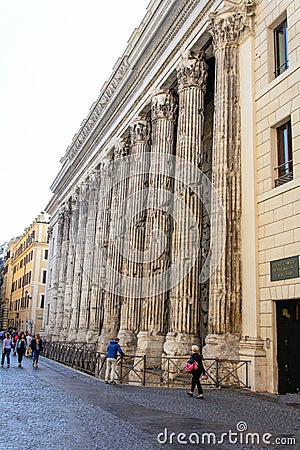 Remains of the temple of Hadrian in Rome Italy Editorial Stock Photo