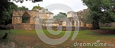 Remains of 8th-century Mayan village with a temple and pyramid, Ekbalam, Yucatan, Mexico Stock Photo