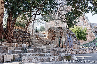 Remains of walls and buildings in the Yehiam fortress Stock Photo