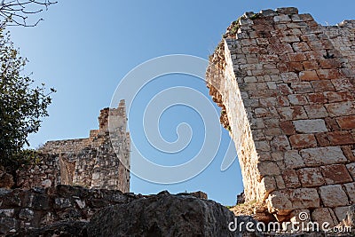 Remains of walls and buildings in the Yehiam fortress Stock Photo