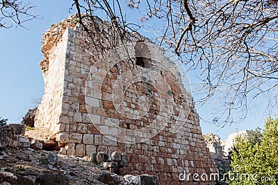 Remains of walls and buildings in the Yehiam fortress Stock Photo