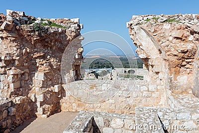 Remains of walls and buildings in the Yehiam fortress Stock Photo