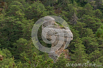 Remarkable rock called La Poule de Houdan in Cevennes National Park, UNESCO World Heritage Site Stock Photo