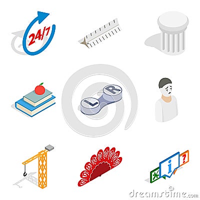 Remarkable work icons set, isometric style Vector Illustration