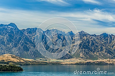 The Remarkables and Lake Wakatipu, Queenstown, New Zealand Stock Photo