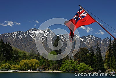 Remarkables mountains and flag Stock Photo