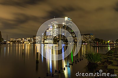 The Rembrandt Tower in Amsterdam city center by night Stock Photo