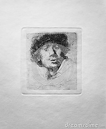 Rembrandt Van Rijn prints, Self portrait Editorial Stock Photo
