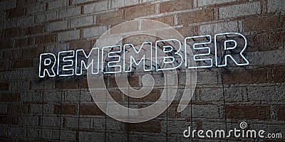 REMEMBER - Glowing Neon Sign on stonework wall - 3D rendered royalty free stock illustration Cartoon Illustration