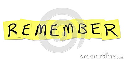 Remember - Word on Yellow Sticky Notes Stock Photo