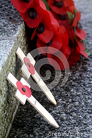 Remembrance Day Poppies and Religious crosses Stock Photo