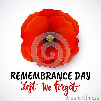Remembrance day vector poster design with lettering Vector Illustration