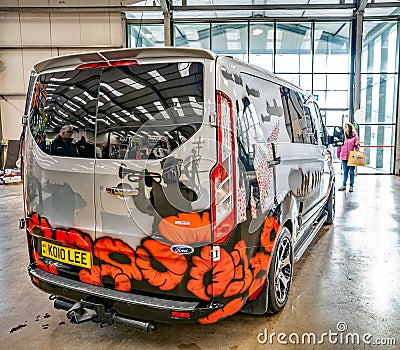 A rear view of a custom painted Ford Transit van at the 2019 Truck Fest Editorial Stock Photo