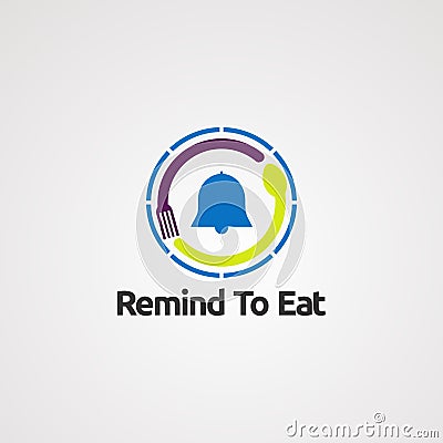 Remind to eat with circle alarm logo vector concept, icon, element, and template for company Vector Illustration