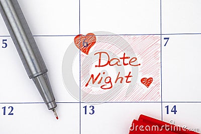 Reminder Date Night in calendar Stock Photo