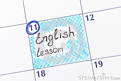 Reminder English lesson in calendar Stock Photo