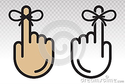 Reminder hand with tied ribbon to finger -vector flat icon on a transparent background Vector Illustration