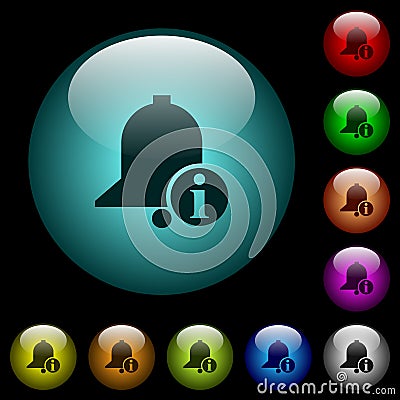 Reminder info icons in color illuminated glass buttons Stock Photo