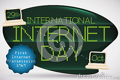 Reminder Sign with Retro Computers for International Internet Day, Vector Illustration Vector Illustration