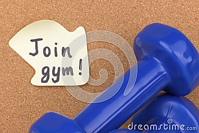 Reminder sticky note join gym Stock Photo